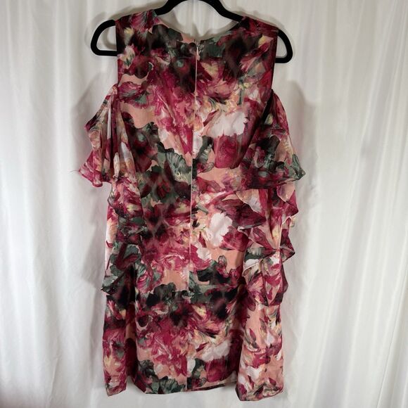 Tahari Arthur S Levine Dress Women's 12 Pink Floral Knee Length Zip Back Light - Picture 8 of 10